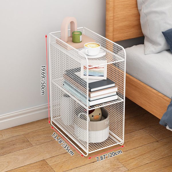 Modern Minimalist Iron Rectangular Narrow Nightstand With 3 Tiers For Living Room & Bedroom - Image 6