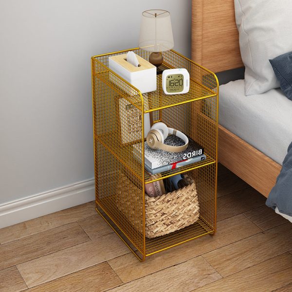 Modern Minimalist Iron Rectangular Narrow Nightstand With 3 Tiers For Living Room & Bedroom - Image 11