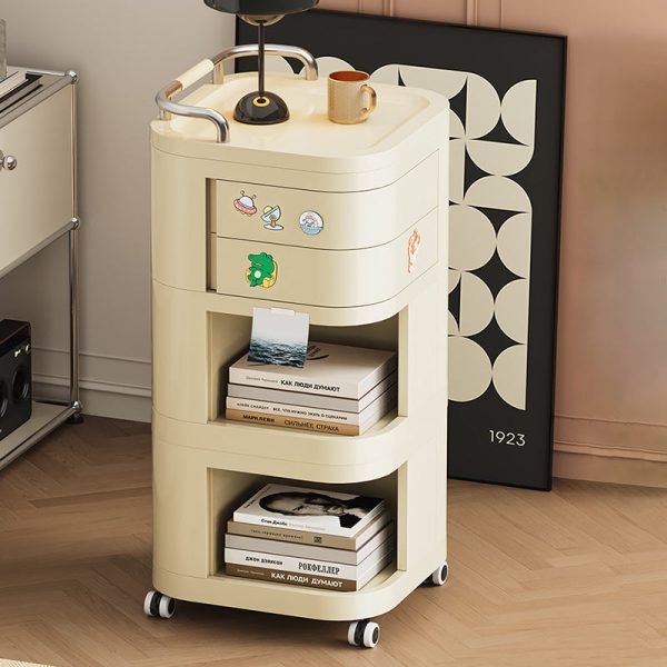 Contemporary Nordic ABS Stainless Steel Square Movable Storage Cart End Table With 2/3/4 Tiers For Bedroom And Living Room - Image 5