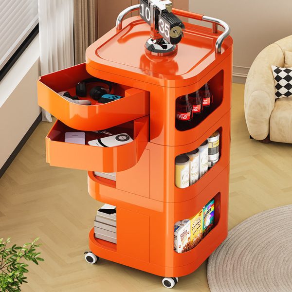 Contemporary Nordic ABS Stainless Steel Square Movable Storage Cart End Table With 2/3/4 Tiers For Bedroom And Living Room - Image 3