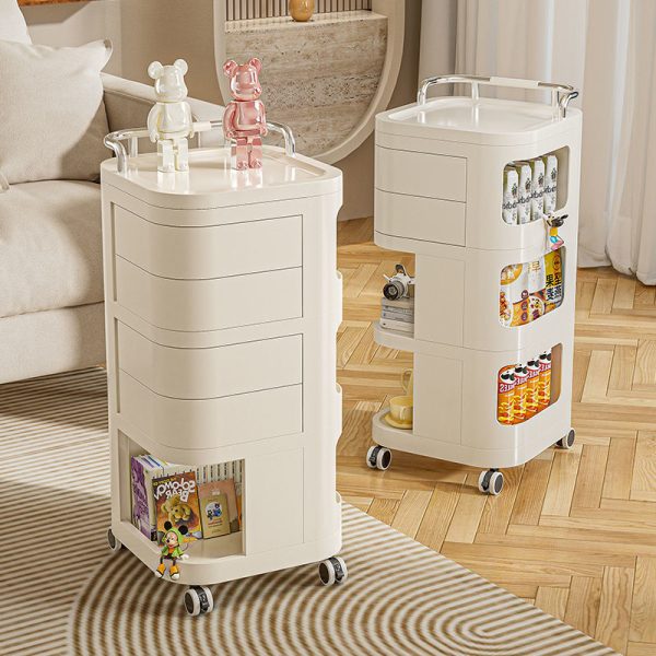 Contemporary Nordic ABS Stainless Steel Square Movable Storage Cart End Table With 2/3/4 Tiers For Bedroom And Living Room - Image 2