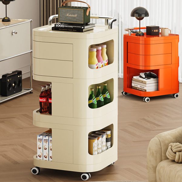 Contemporary Nordic ABS Stainless Steel Square Movable Storage Cart End Table With 2/3/4 Tiers For Bedroom And Living Room