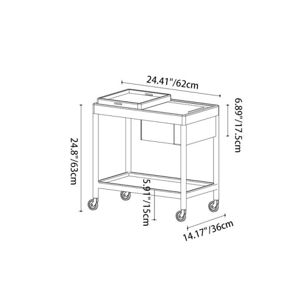 Contemporary Nordic Cherry Wood Oak Glass Rectangular Cart Movable End Table With 2-Tier Storage For Living Room And Bedroom - Image 6