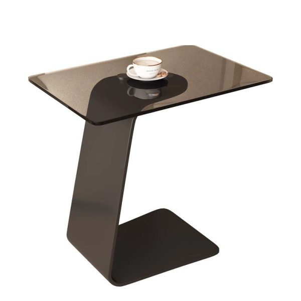 Modern Minimalist Tempered Glass & Carbon Steel Rectangular C-Shaped End Table With 2-Tier Design For Living Room And Bedroom - Image 14