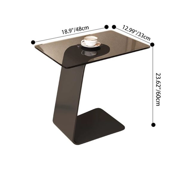 Modern Minimalist Tempered Glass & Carbon Steel Rectangular C-Shaped End Table With 2-Tier Design For Living Room And Bedroom - Image 7
