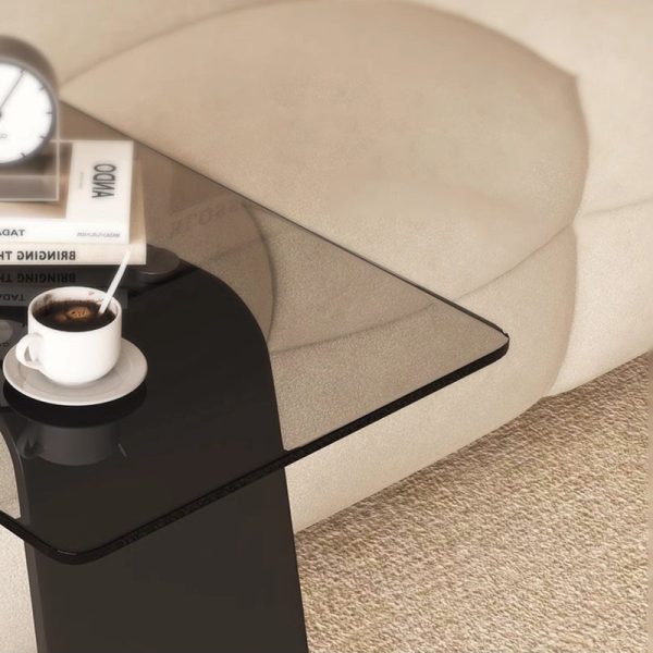 Modern Minimalist Tempered Glass & Carbon Steel Rectangular C-Shaped End Table With 2-Tier Design For Living Room And Bedroom - Image 11