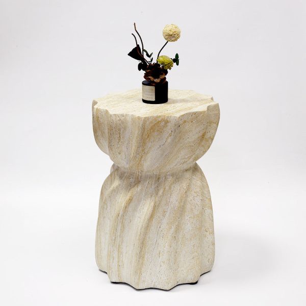Modern Art Deco Magnesium Oxide Lotus Column End Table For Living Room And Bedroom