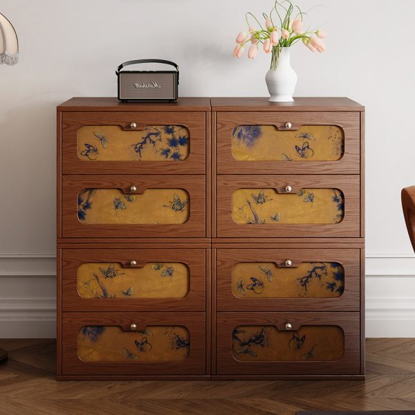 Traditional Chinese Solid Wood & Silk Rectangular Butterfly Nightstand With 2 Drawers For Bedroom Or Living Room - Image 13