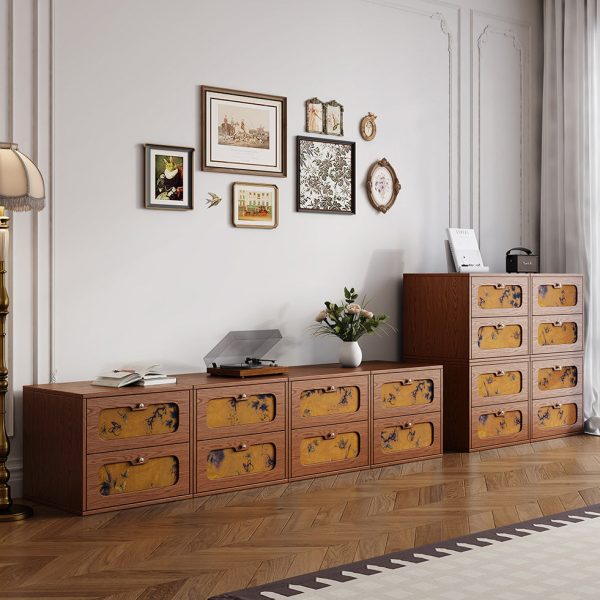 Traditional Chinese Solid Wood & Silk Rectangular Butterfly Nightstand With 2 Drawers For Bedroom Or Living Room - Image 4