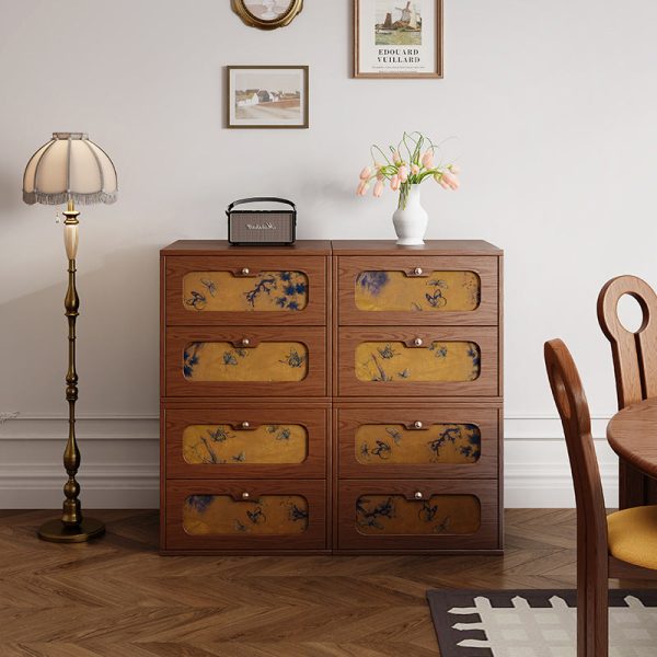 Traditional Chinese Solid Wood & Silk Rectangular Butterfly Nightstand With 2 Drawers For Bedroom Or Living Room - Image 14
