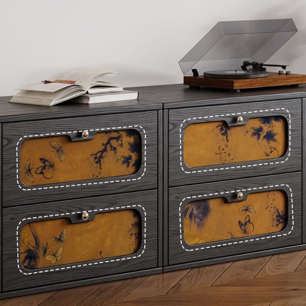 Traditional Chinese Solid Wood & Silk Rectangular Butterfly Nightstand With 2 Drawers For Bedroom Or Living Room - Image 8