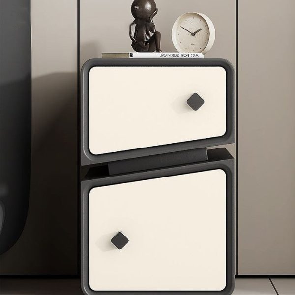 Modern Minimalist Solid Wood & Microfiber Leather Rectangular Split-Cut Nightstand With 2 Drawers For Bedroom - Image 10