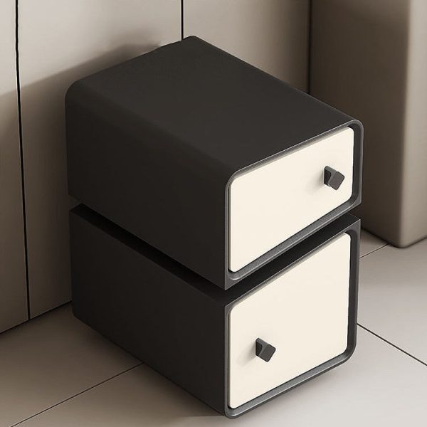 Modern Minimalist Solid Wood & Microfiber Leather Rectangular Split-Cut Nightstand With 2 Drawers For Bedroom - Image 5