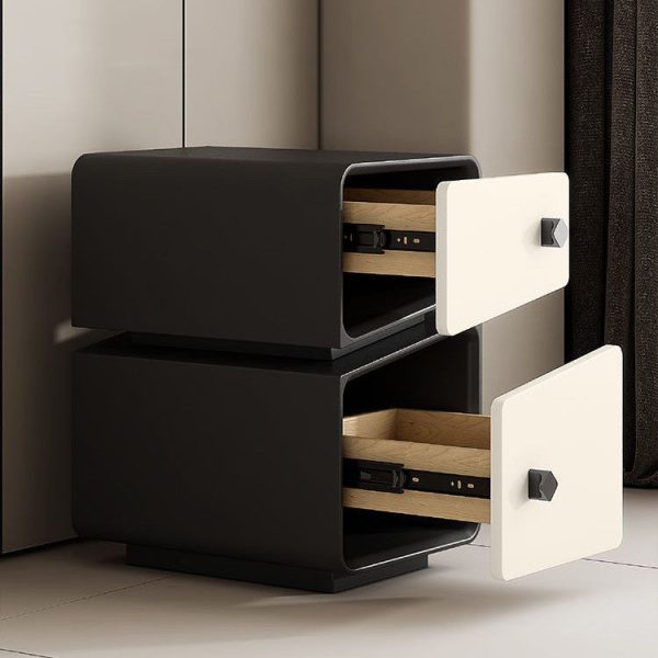 Modern Minimalist Solid Wood & Microfiber Leather Rectangular Split-Cut Nightstand With 2 Drawers For Bedroom - Image 8