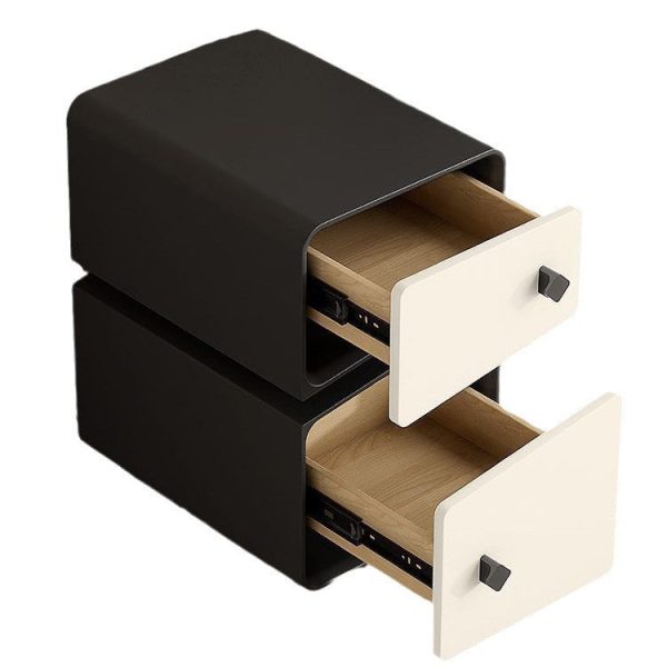 Modern Minimalist Solid Wood & Microfiber Leather Rectangular Split-Cut Nightstand With 2 Drawers For Bedroom - Image 14