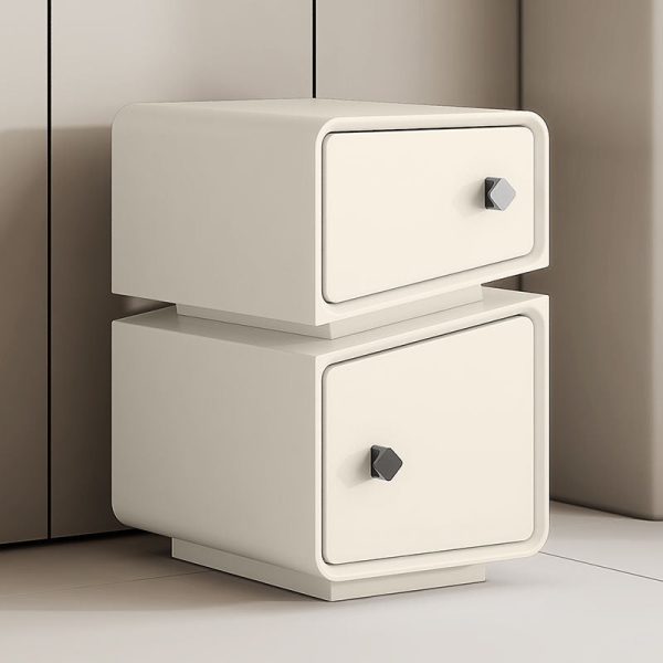 Modern Minimalist Solid Wood & Microfiber Leather Rectangular Split-Cut Nightstand With 2 Drawers For Bedroom - Image 3