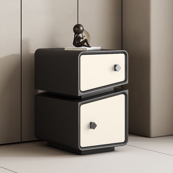 Modern Minimalist Solid Wood & Microfiber Leather Rectangular Split-Cut Nightstand With 2 Drawers For Bedroom - Image 12
