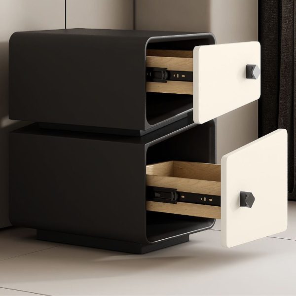 Modern Minimalist Solid Wood & Microfiber Leather Rectangular Split-Cut Nightstand With 2 Drawers For Bedroom - Image 11