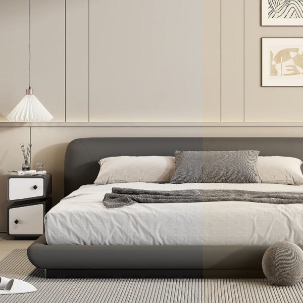 Modern Minimalist Solid Wood & Microfiber Leather Rectangular Split-Cut Nightstand With 2 Drawers For Bedroom - Image 4