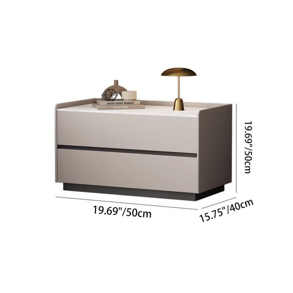 Modern Minimalist Slab Solid Wood & Microfiber Leather Rectangular Nightstand With 2 Drawers For Bedroom - Image 8