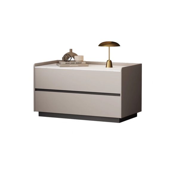 Modern Minimalist Slab Solid Wood & Microfiber Leather Rectangular Nightstand With 2 Drawers For Bedroom - Image 21