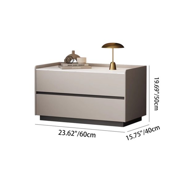 Modern Minimalist Slab Solid Wood & Microfiber Leather Rectangular Nightstand With 2 Drawers For Bedroom - Image 9