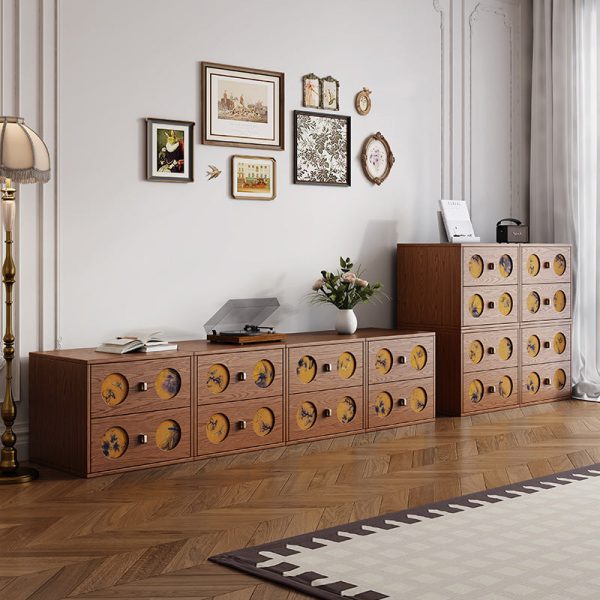 Traditional Chinese Solid Wood & Xiangyun Silk Rectangular Nightstand With Butterfly Pattern And 2 Drawers For Bedroom Or Living Room - Image 13