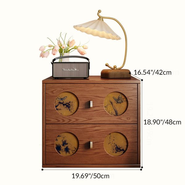 Traditional Chinese Solid Wood & Xiangyun Silk Rectangular Nightstand With Butterfly Pattern And 2 Drawers For Bedroom Or Living Room - Image 7