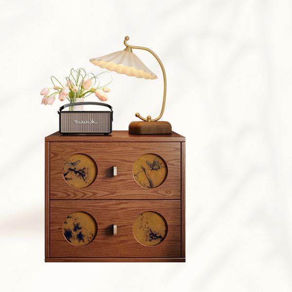 Traditional Chinese Solid Wood & Xiangyun Silk Rectangular Nightstand With Butterfly Pattern And 2 Drawers For Bedroom Or Living Room - Image 17