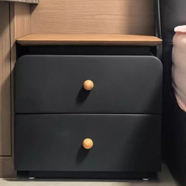 Modern Mid-Century Solid Wood & Scratch-Resistant Leather Rectangular Nightstand With 2 Drawers For Bedside - Image 37