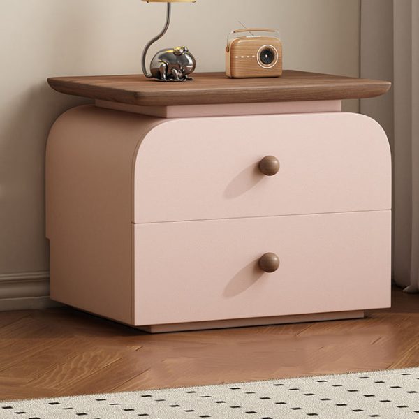 Modern Mid-Century Solid Wood & Scratch-Resistant Leather Rectangular Nightstand With 2 Drawers For Bedside - Image 2