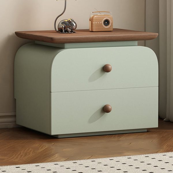 Modern Mid-Century Solid Wood & Scratch-Resistant Leather Rectangular Nightstand With 2 Drawers For Bedside - Image 7