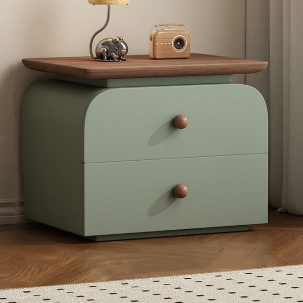 Modern Mid-Century Solid Wood & Scratch-Resistant Leather Rectangular Nightstand With 2 Drawers For Bedside - Image 6