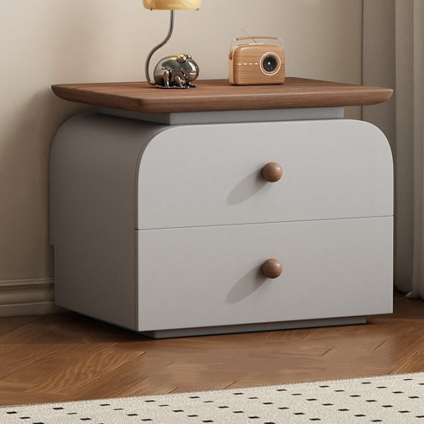 Modern Mid-Century Solid Wood & Scratch-Resistant Leather Rectangular Nightstand With 2 Drawers For Bedside - Image 5