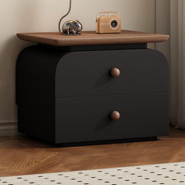 Modern Mid-Century Solid Wood & Scratch-Resistant Leather Rectangular Nightstand With 2 Drawers For Bedside - Image 3