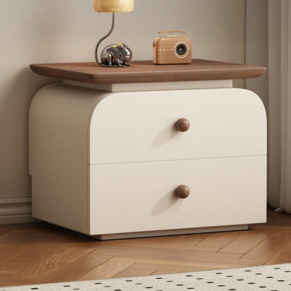 Modern Mid-Century Solid Wood & Scratch-Resistant Leather Rectangular Nightstand With 2 Drawers For Bedside - Image 25