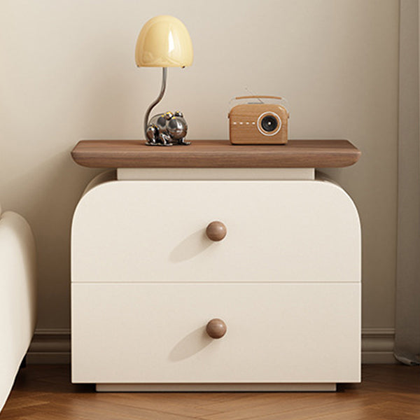 Modern Mid-Century Solid Wood & Scratch-Resistant Leather Rectangular Nightstand With 2 Drawers For Bedside