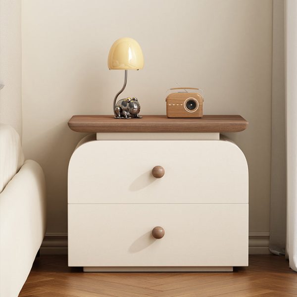 Modern Mid-Century Solid Wood & Scratch-Resistant Leather Rectangular Nightstand With 2 Drawers For Bedside - Image 23