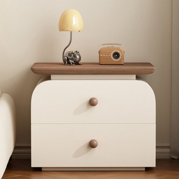 Modern Mid-Century Solid Wood & Scratch-Resistant Leather Rectangular Nightstand With 2 Drawers For Bedside - Image 26