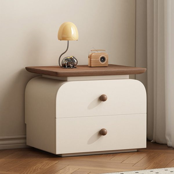 Modern Mid-Century Solid Wood & Scratch-Resistant Leather Rectangular Nightstand With 2 Drawers For Bedside - Image 27
