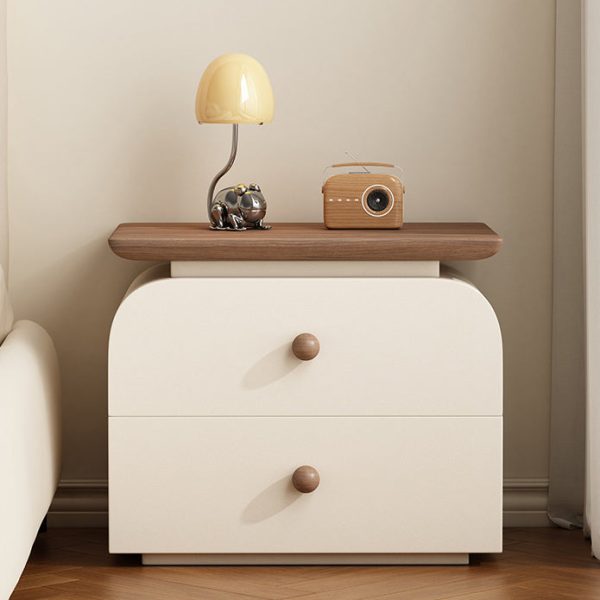 Modern Mid-Century Solid Wood & Scratch-Resistant Leather Rectangular Nightstand With 2 Drawers For Bedside - Image 28