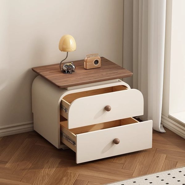 Modern Mid-Century Solid Wood & Scratch-Resistant Leather Rectangular Nightstand With 2 Drawers For Bedside - Image 22