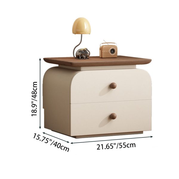 Modern Mid-Century Solid Wood & Scratch-Resistant Leather Rectangular Nightstand With 2 Drawers For Bedside - Image 12