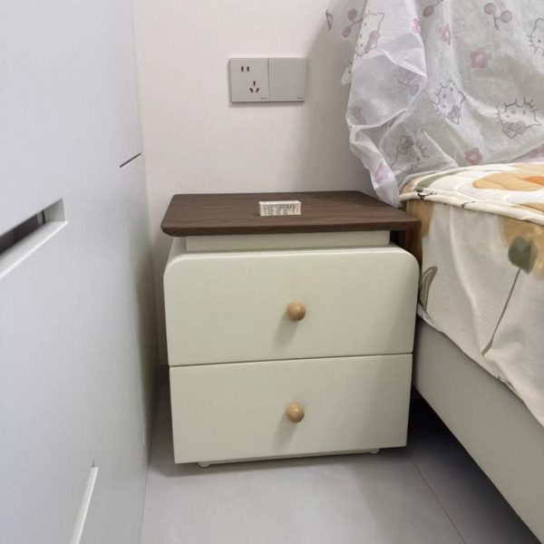 Modern Mid-Century Solid Wood & Scratch-Resistant Leather Rectangular Nightstand With 2 Drawers For Bedside - Image 34