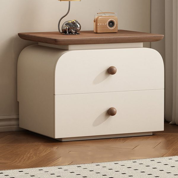 Modern Mid-Century Solid Wood & Scratch-Resistant Leather Rectangular Nightstand With 2 Drawers For Bedside - Image 24