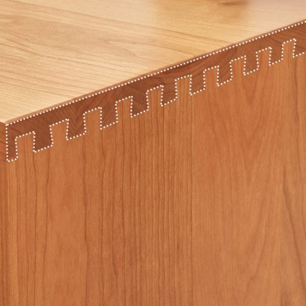 Contemporary Nordic Pine Wood Cherry Wood Glass Rectangular Coffee Table With 2-Drawers & 2-Cabinets For Living Room - Image 8