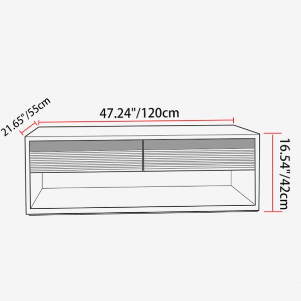 Contemporary Nordic Pine Wood Cherry Wood Glass Rectangular Coffee Table With 2-Drawers & 2-Cabinets For Living Room - Image 6