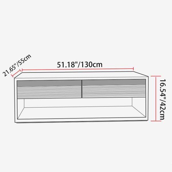 Contemporary Nordic Pine Wood Cherry Wood Glass Rectangular Coffee Table With 2-Drawers & 2-Cabinets For Living Room - Image 7