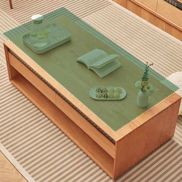 Contemporary Nordic Pine Wood Cherry Wood Glass Rectangular Coffee Table With 2-Drawers & 2-Cabinets For Living Room - Image 11