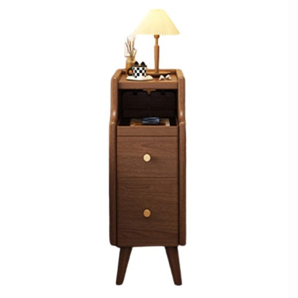 Contemporary Nordic Rubber Wood Hardware Rectangular Narrow Nightstand With 2-Drawer And 1-Cabinet For Bedside Storage - Image 18